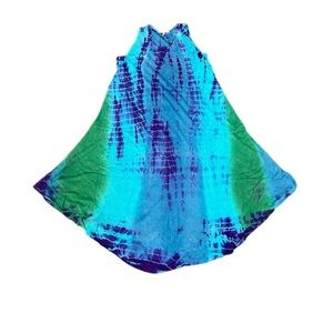 Soft Surroundings Tie Dye Missy One Size Dress Blue Purple Green Rayon Relax Fix